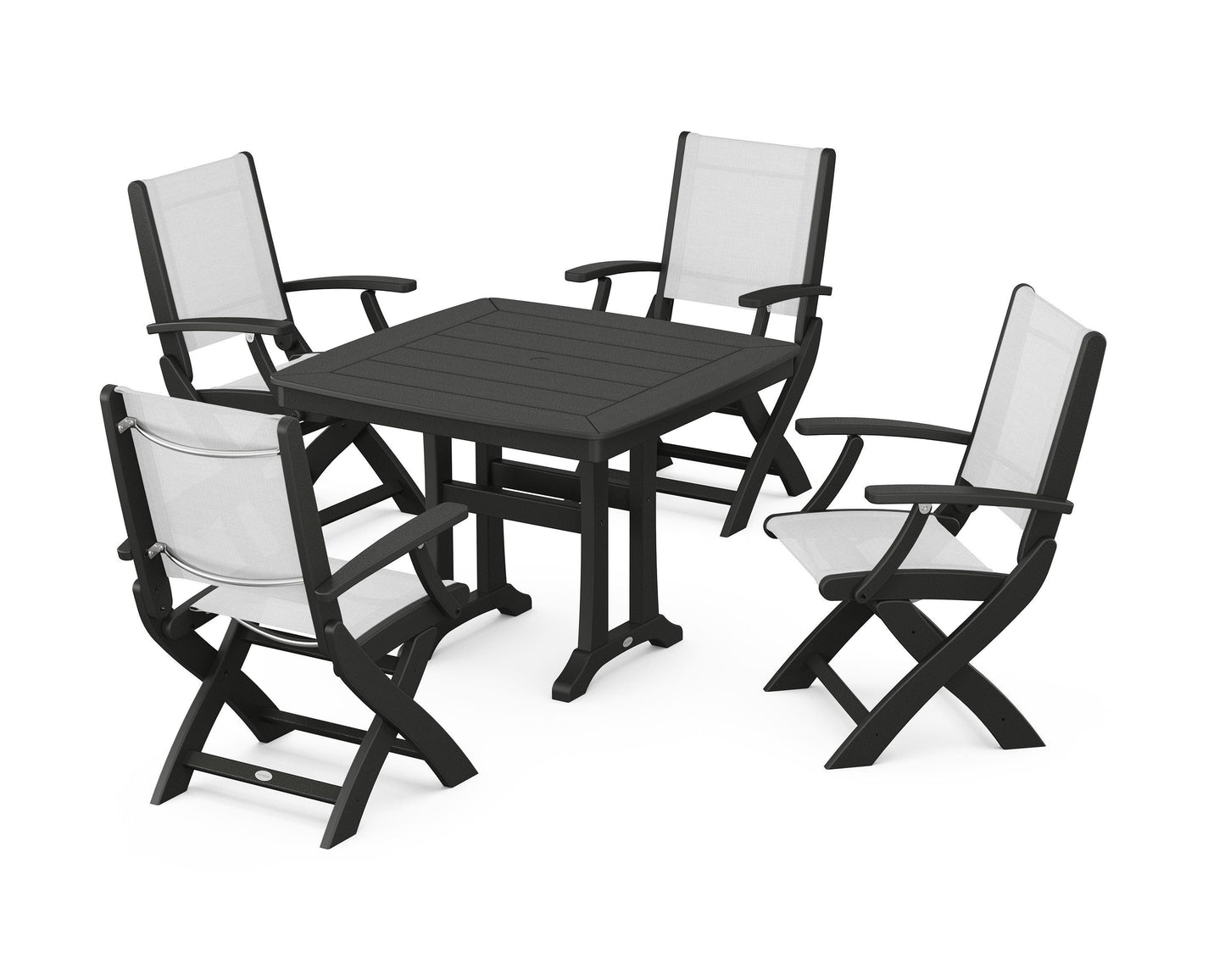 Coastal Folding Chair 5-Piece Dining Set with Trestle Legs