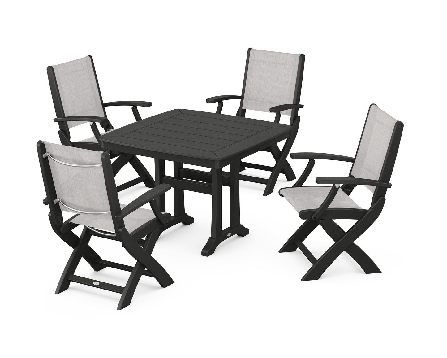 Coastal Folding Chair 5-Piece Dining Set with Trestle Legs