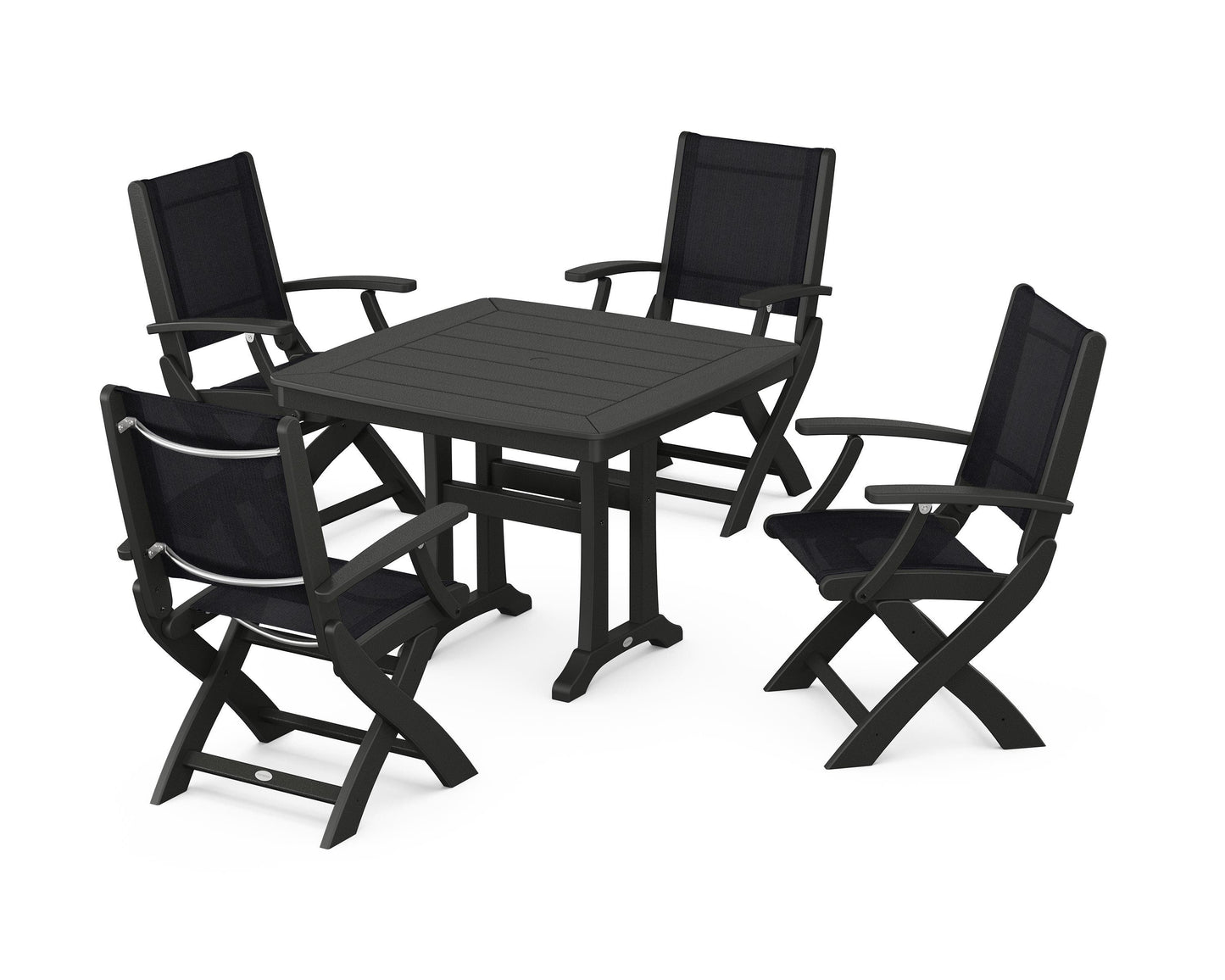 Coastal Folding Chair 5-Piece Dining Set with Trestle Legs