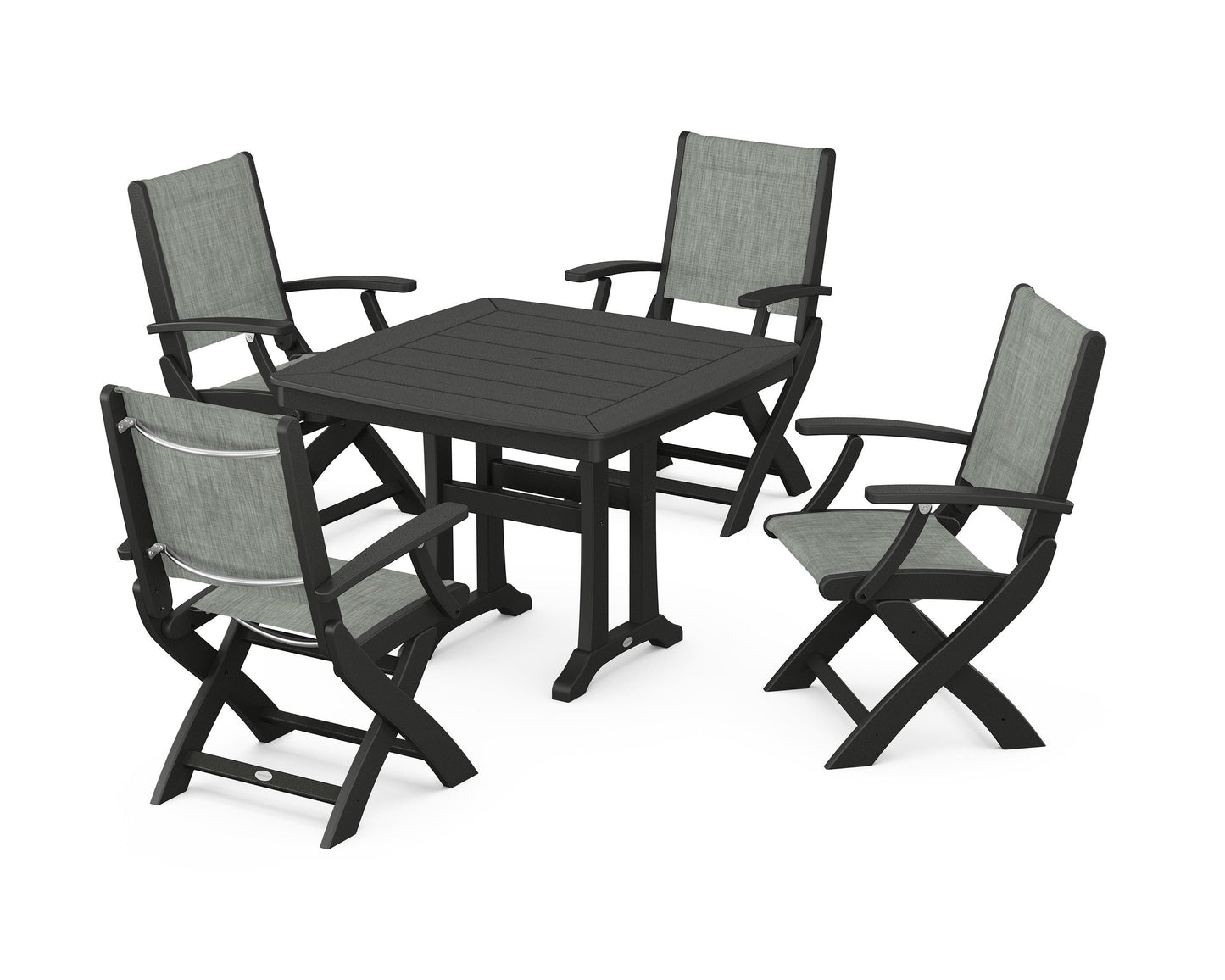 Coastal Folding Chair 5-Piece Dining Set with Trestle Legs