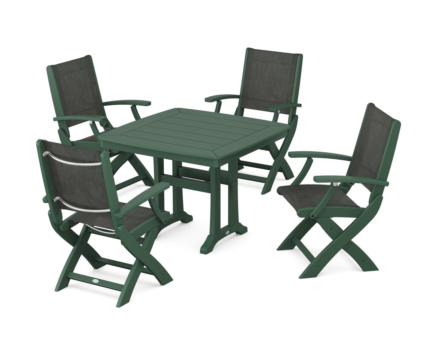 Coastal Folding Chair 5-Piece Dining Set with Trestle Legs