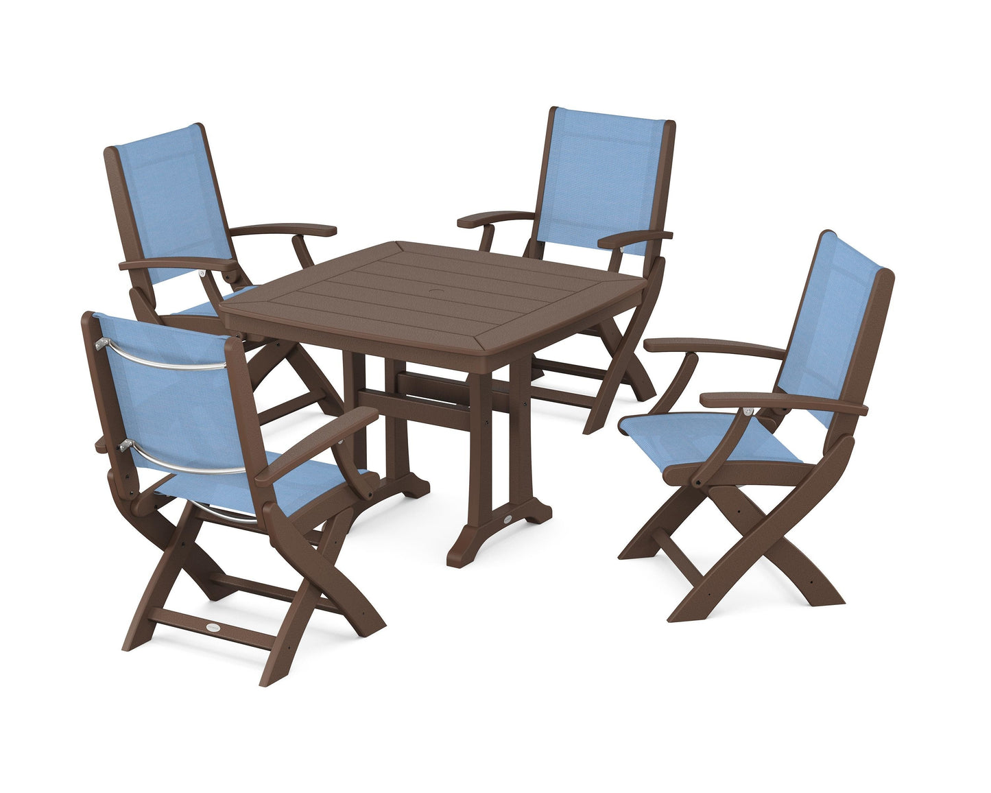 Coastal Folding Chair 5-Piece Dining Set with Trestle Legs