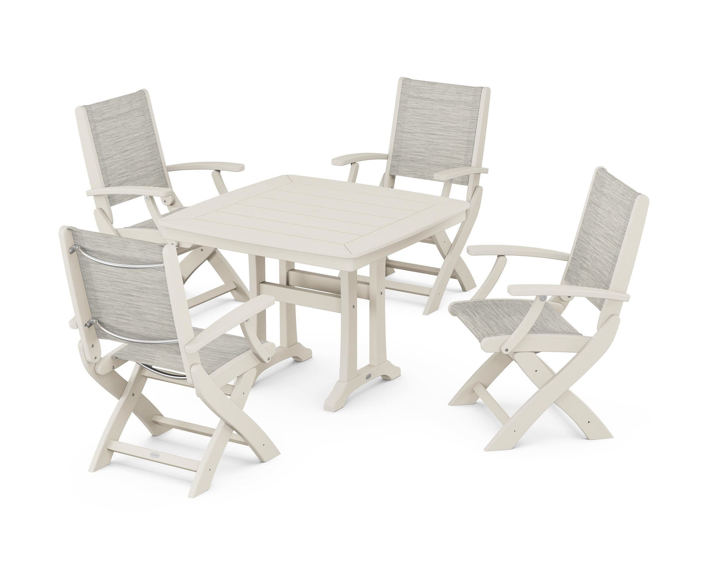 Coastal Folding Chair 5-Piece Dining Set with Trestle Legs