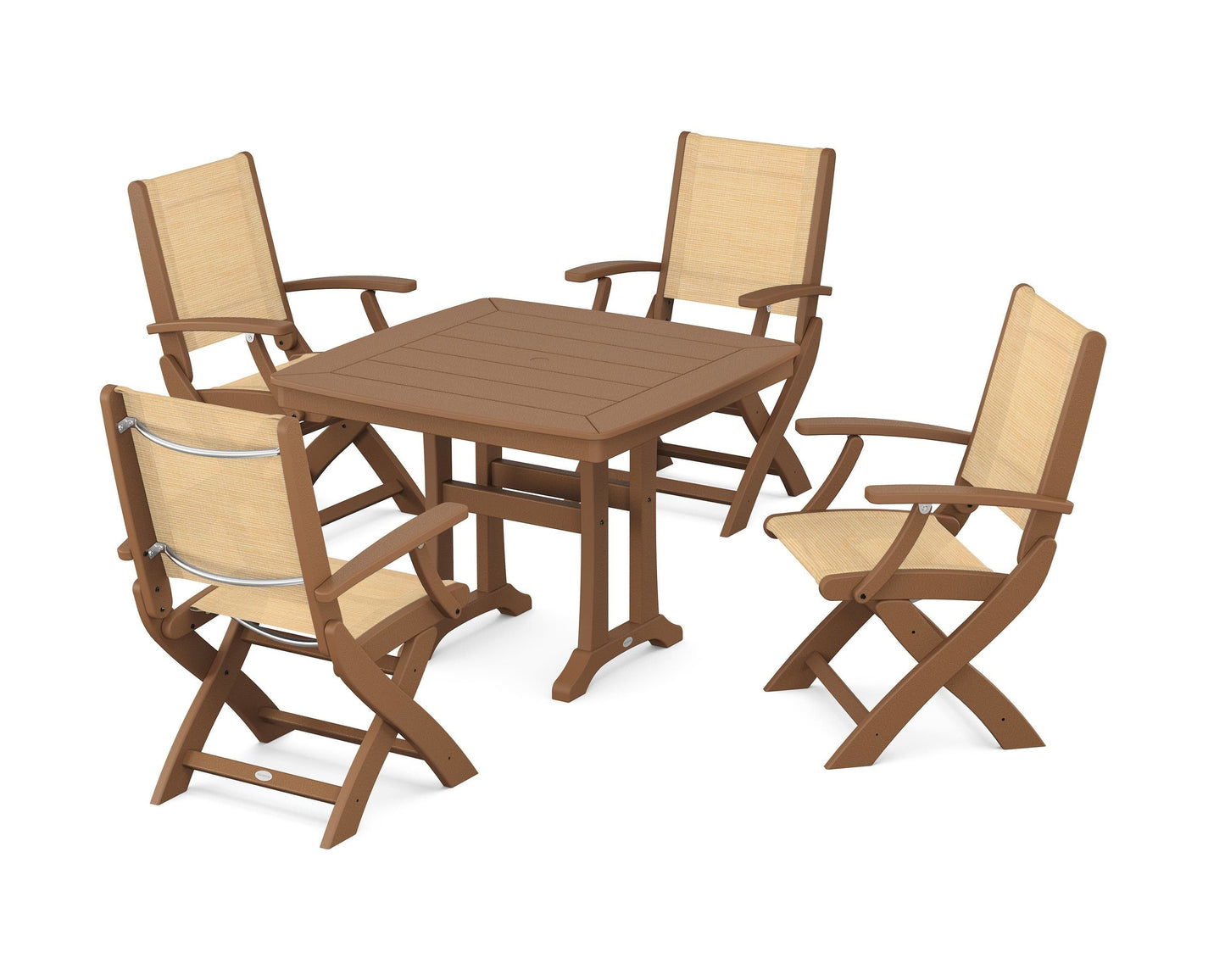 Coastal Folding Chair 5-Piece Dining Set with Trestle Legs