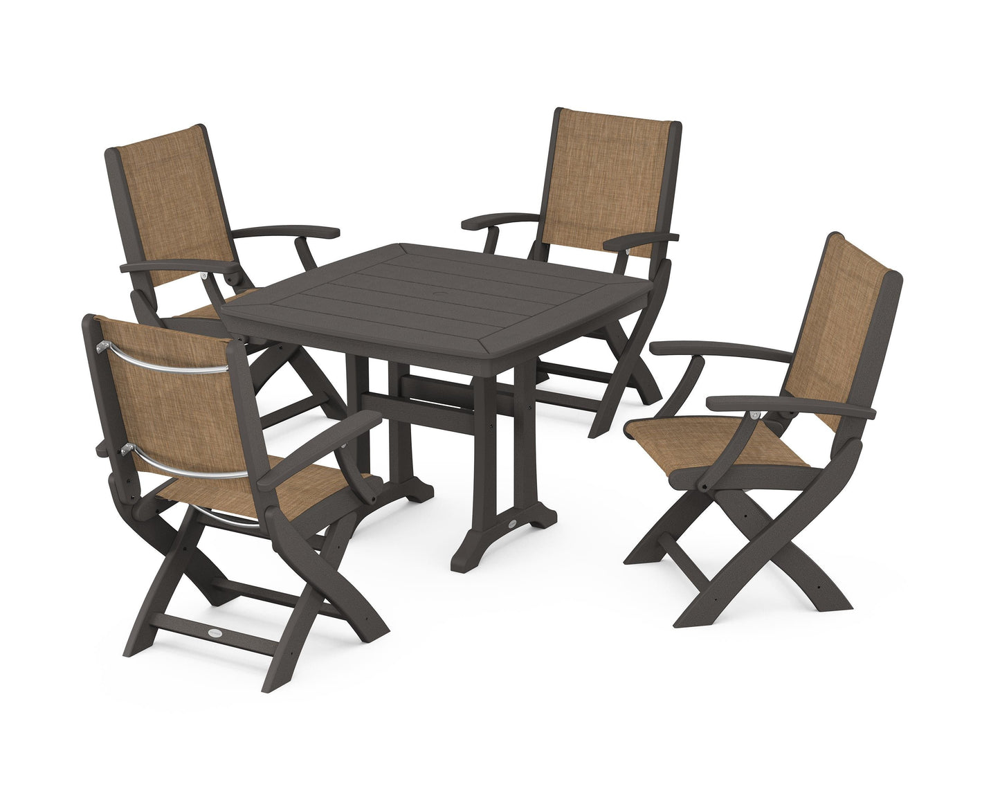 Coastal Folding Chair 5-Piece Dining Set with Trestle Legs