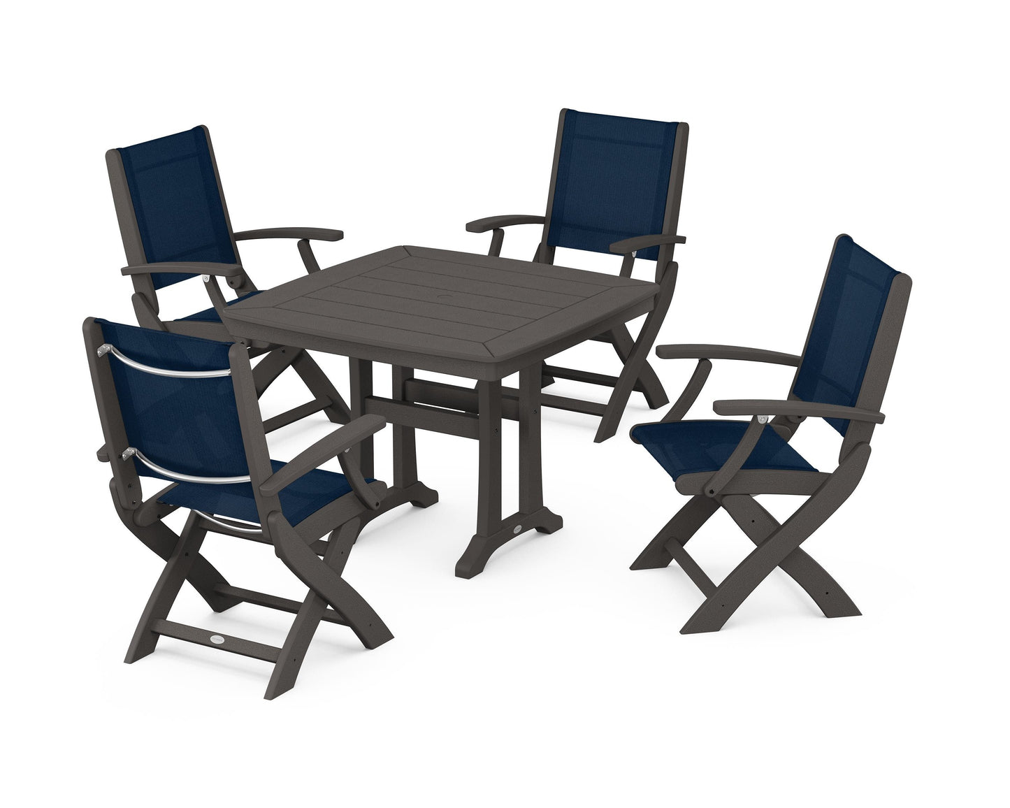 Coastal Folding Chair 5-Piece Dining Set with Trestle Legs