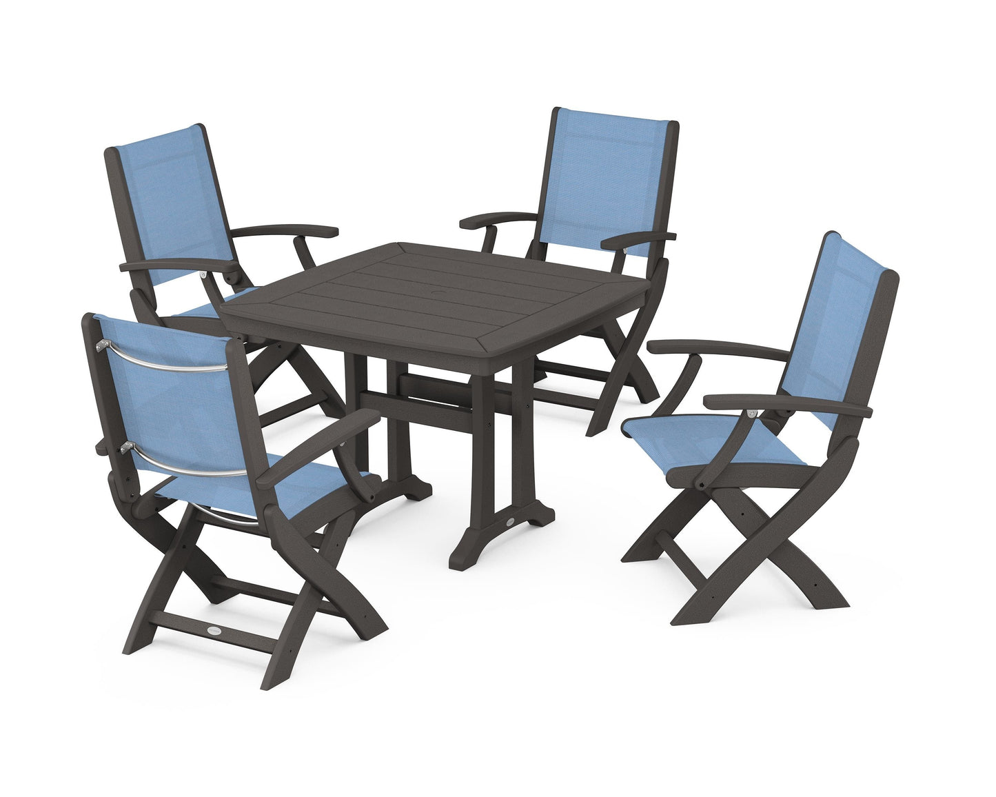 Coastal Folding Chair 5-Piece Dining Set with Trestle Legs