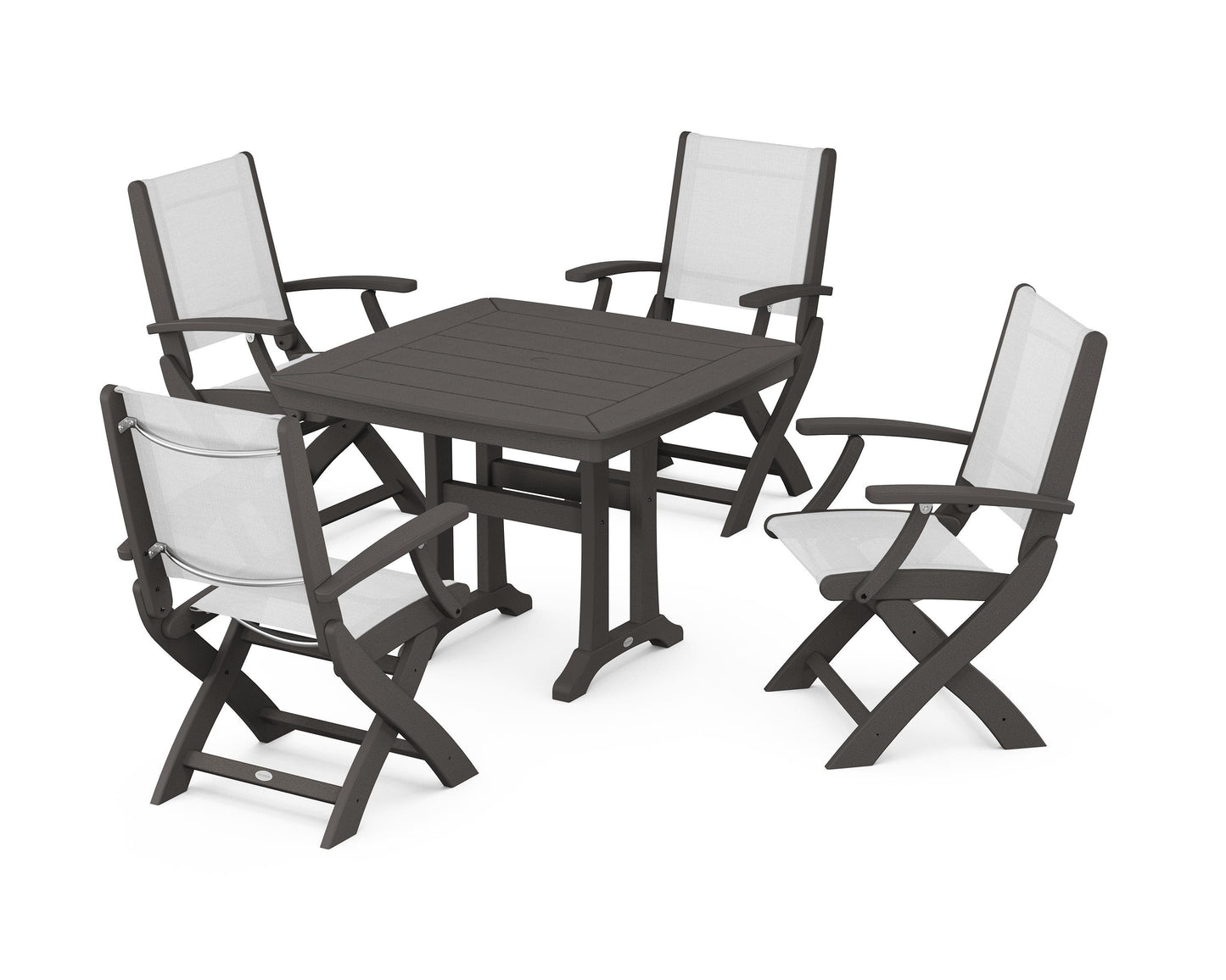 Coastal Folding Chair 5-Piece Dining Set with Trestle Legs