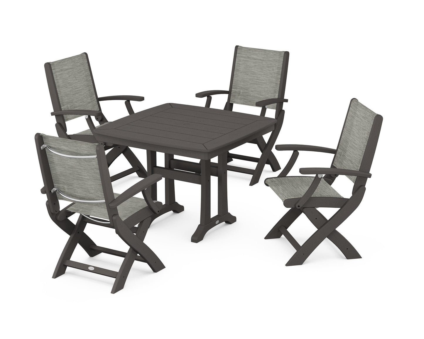 Coastal Folding Chair 5-Piece Dining Set with Trestle Legs