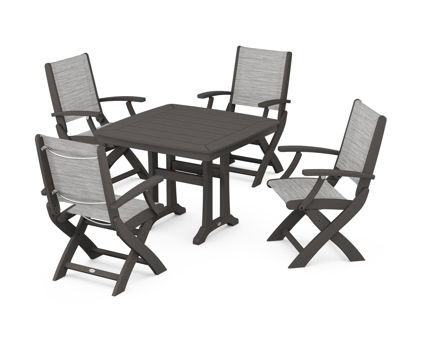 Coastal Folding Chair 5-Piece Dining Set with Trestle Legs