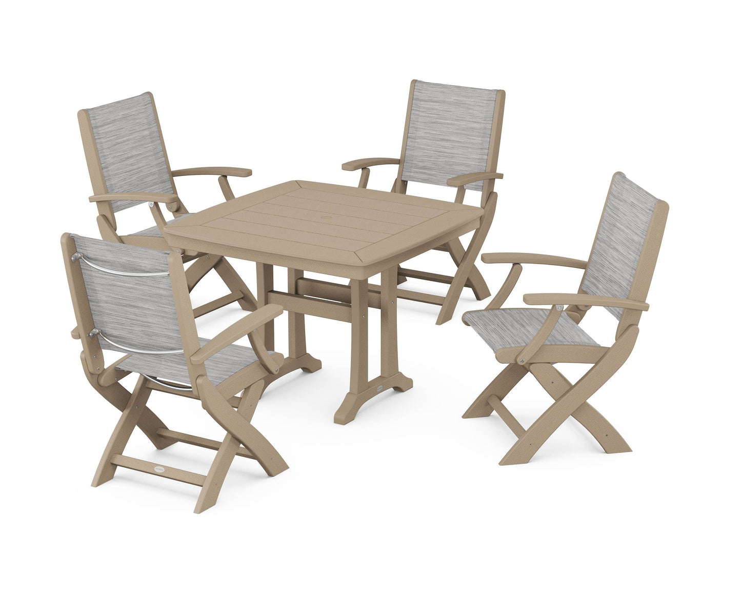 Coastal Folding Chair 5-Piece Dining Set with Trestle Legs