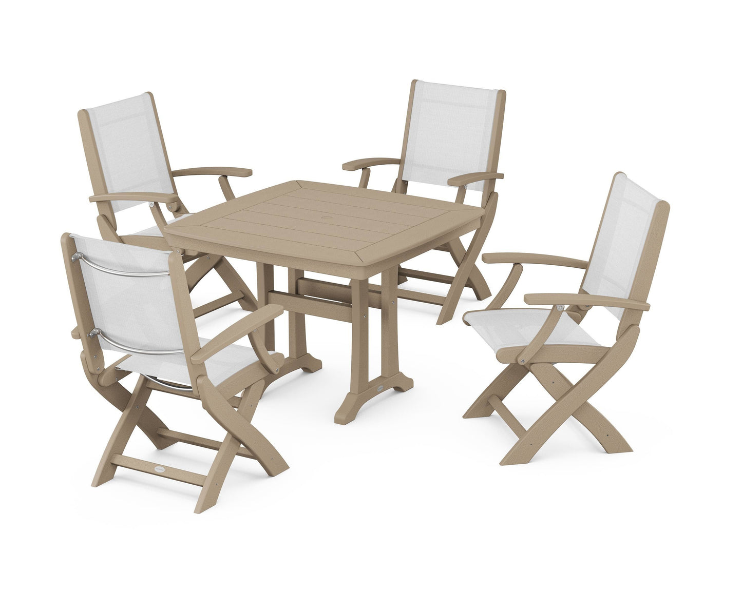 Coastal Folding Chair 5-Piece Dining Set with Trestle Legs