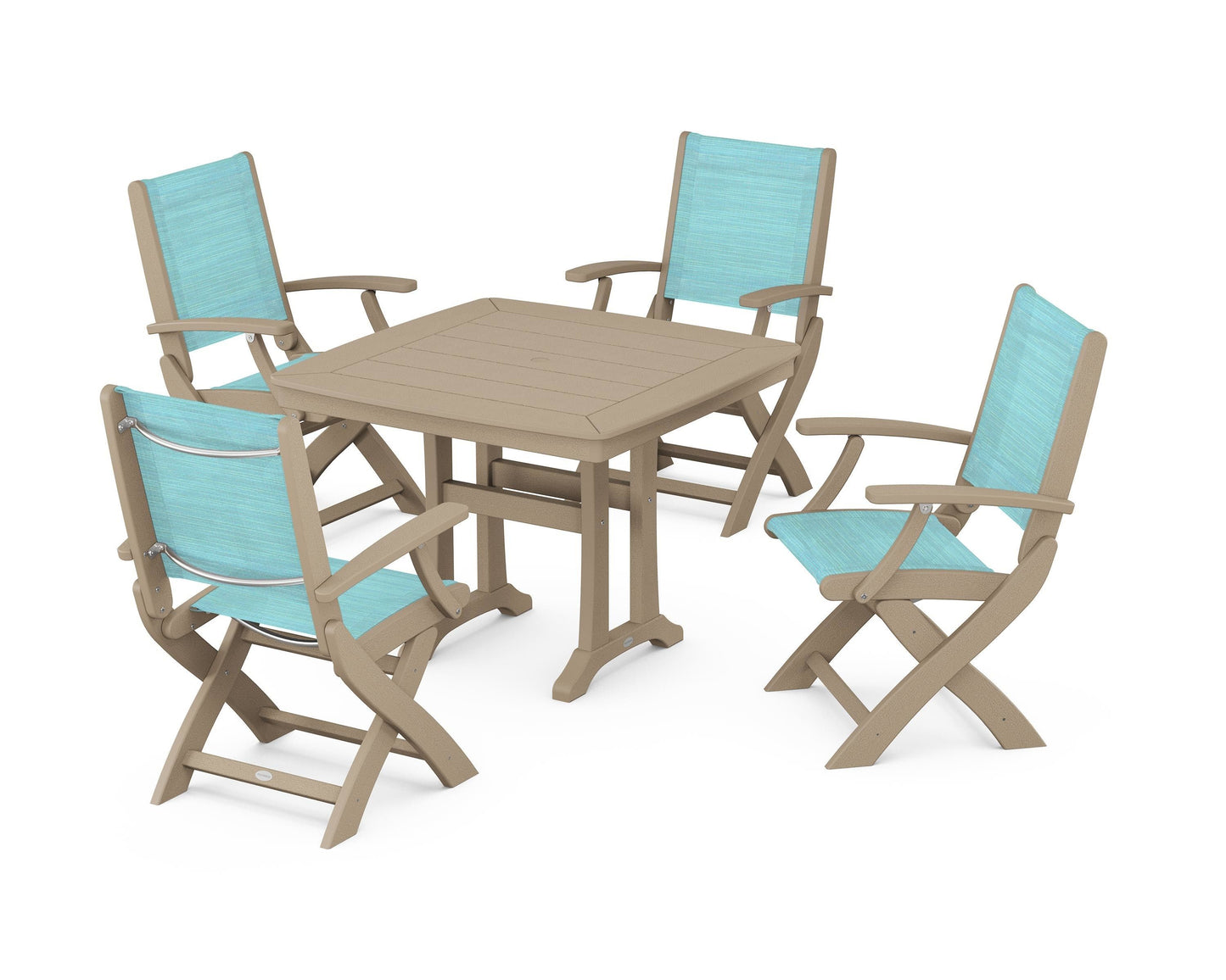 Coastal Folding Chair 5-Piece Dining Set with Trestle Legs