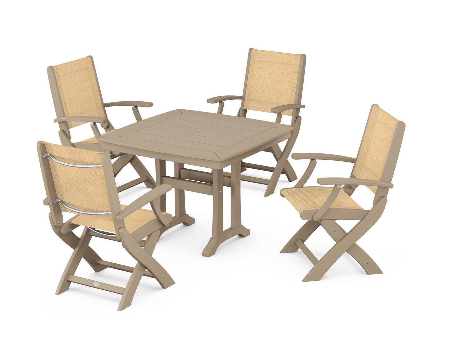 Coastal Folding Chair 5-Piece Dining Set with Trestle Legs