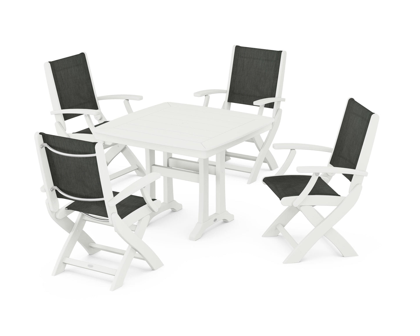 Coastal Folding Chair 5-Piece Dining Set with Trestle Legs