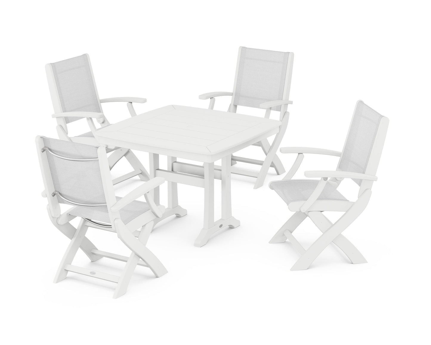 Coastal Folding Chair 5-Piece Dining Set with Trestle Legs