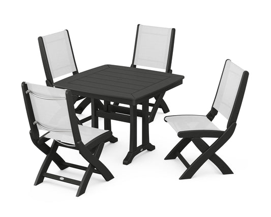 Coastal Folding Side Chair 5-Piece Dining Set with Trestle Legs