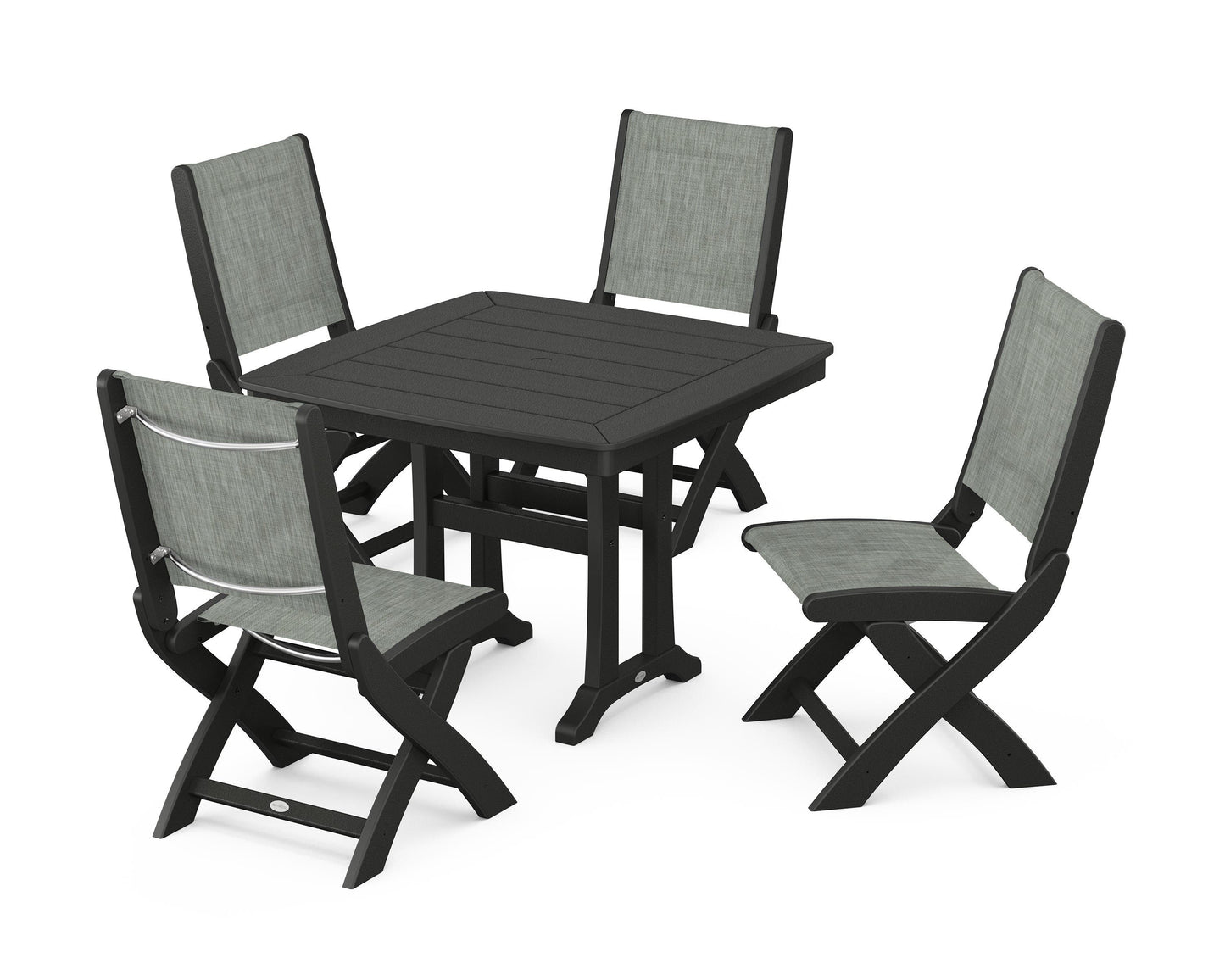 Coastal Folding Side Chair 5-Piece Dining Set with Trestle Legs