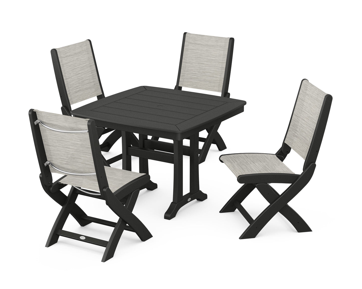 Coastal Folding Side Chair 5-Piece Dining Set with Trestle Legs