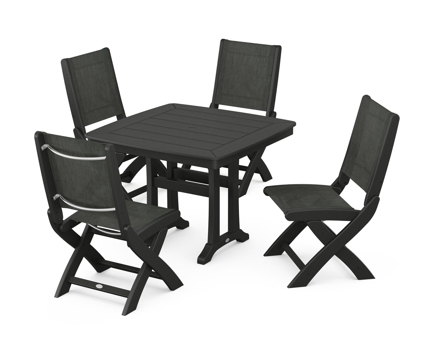 Coastal Folding Side Chair 5-Piece Dining Set with Trestle Legs