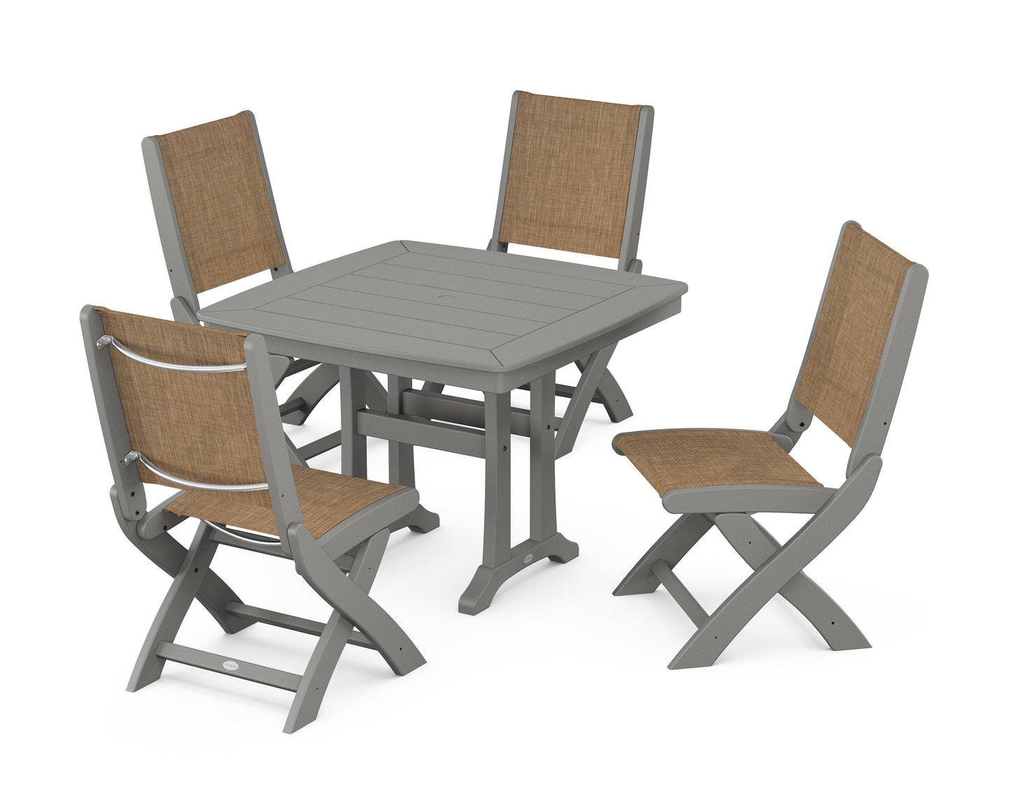 Coastal Folding Side Chair 5-Piece Dining Set with Trestle Legs