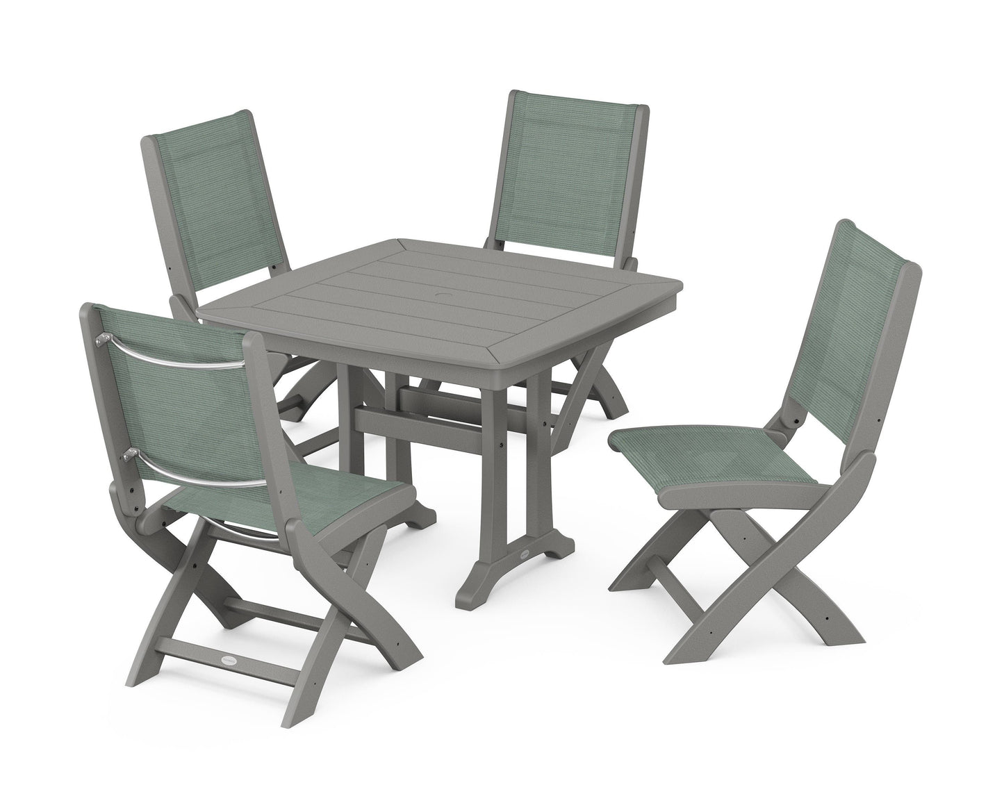 Coastal Folding Side Chair 5-Piece Dining Set with Trestle Legs