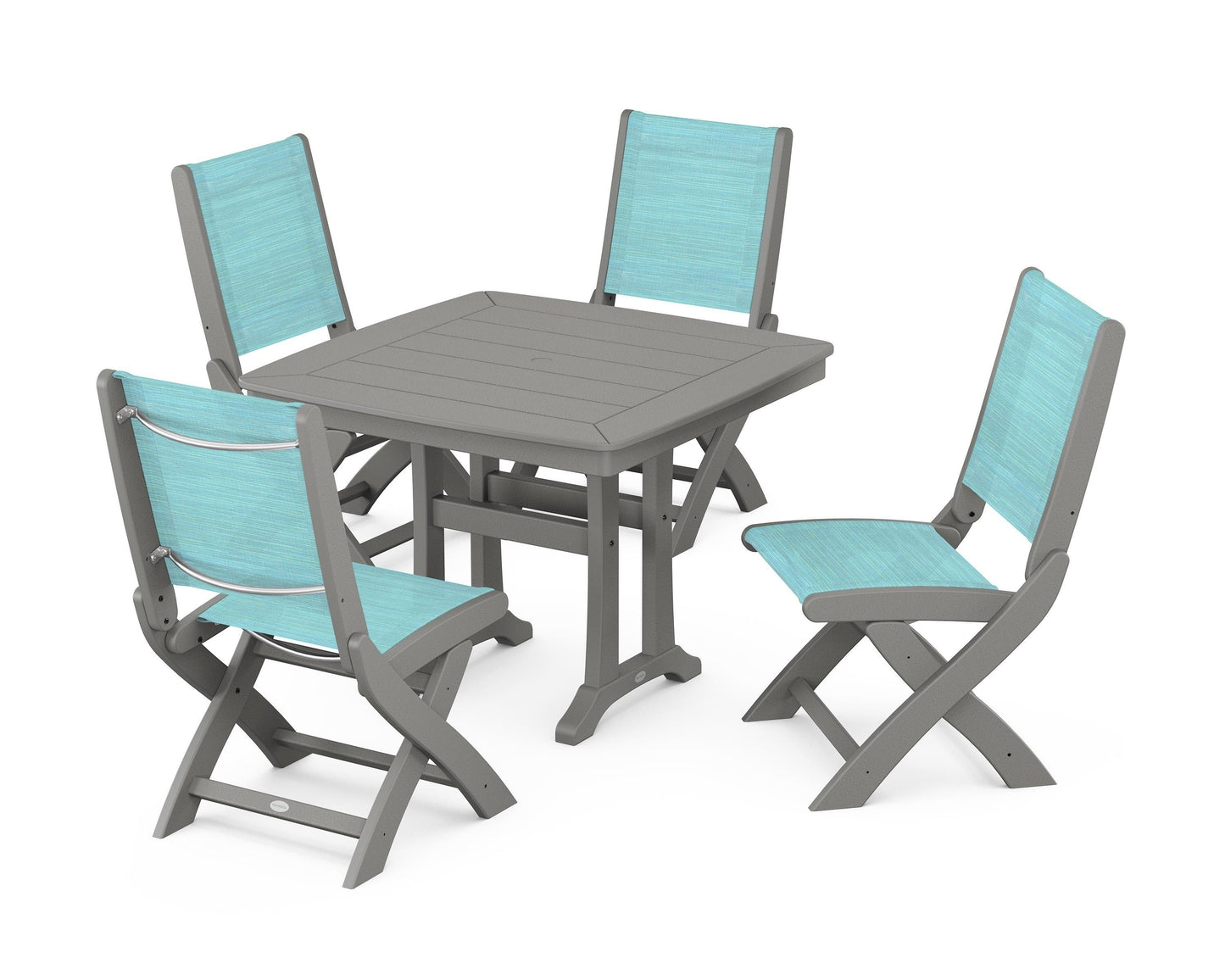 Coastal Folding Side Chair 5-Piece Dining Set with Trestle Legs