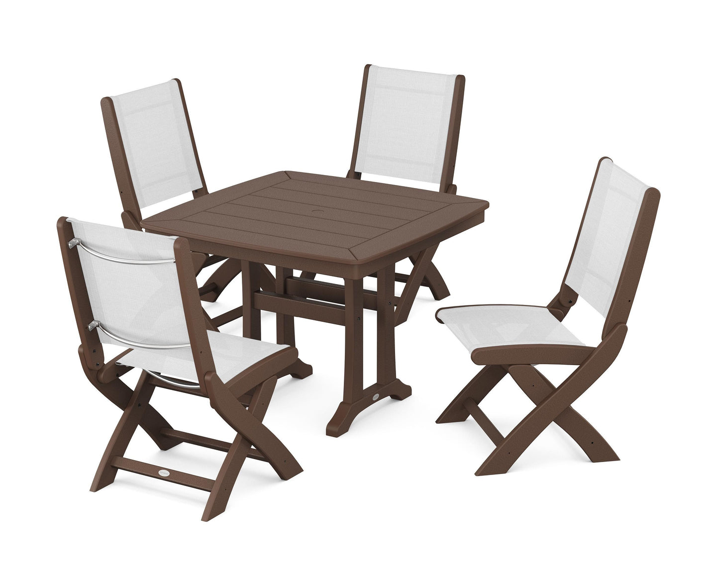 Coastal Folding Side Chair 5-Piece Dining Set with Trestle Legs