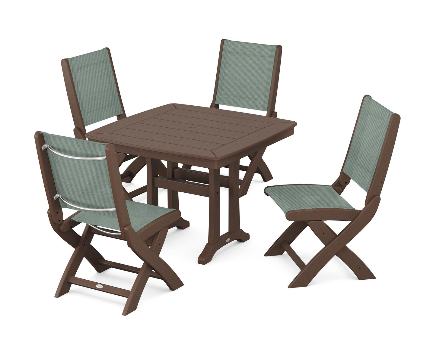 Coastal Folding Side Chair 5-Piece Dining Set with Trestle Legs