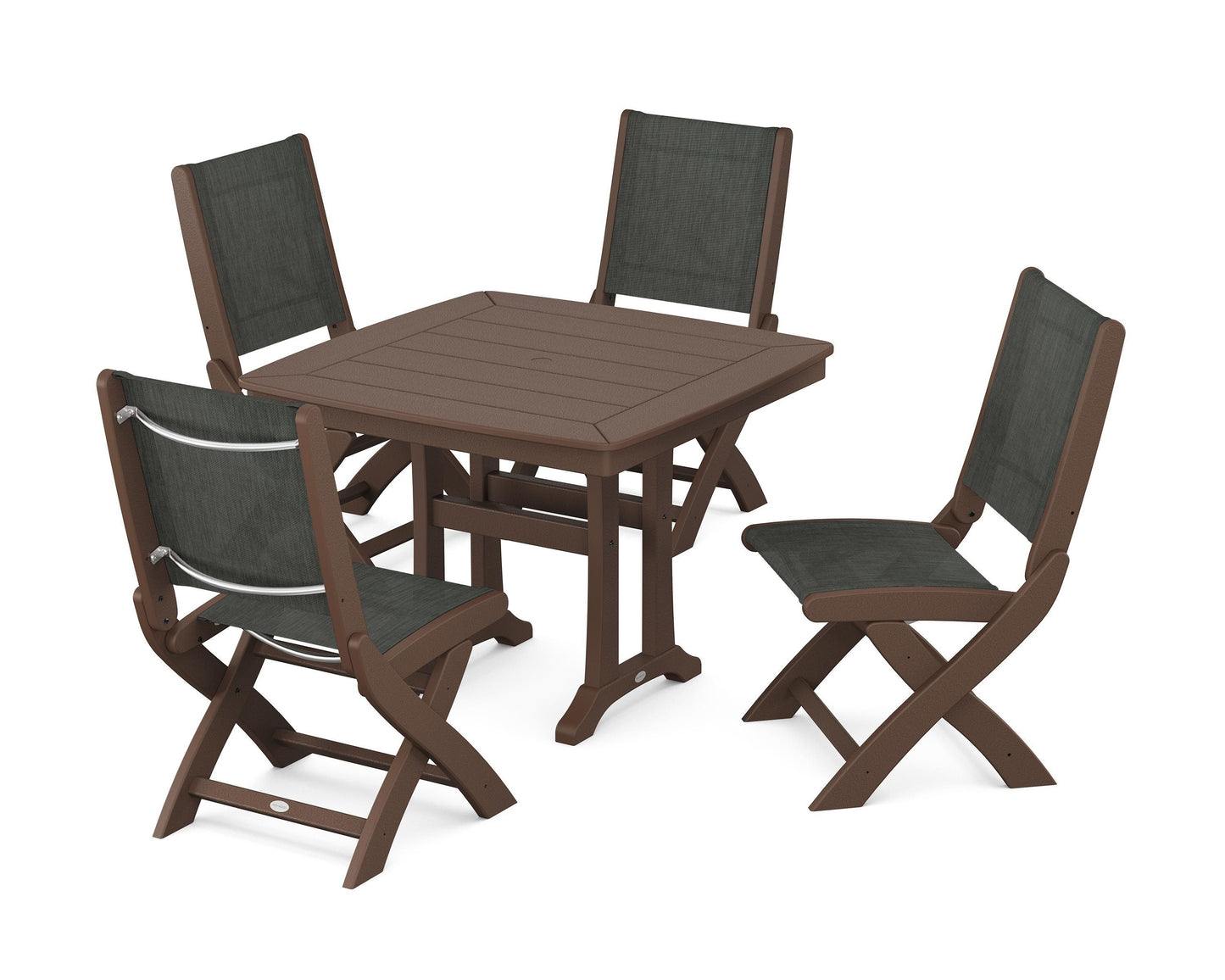 Coastal Folding Side Chair 5-Piece Dining Set with Trestle Legs