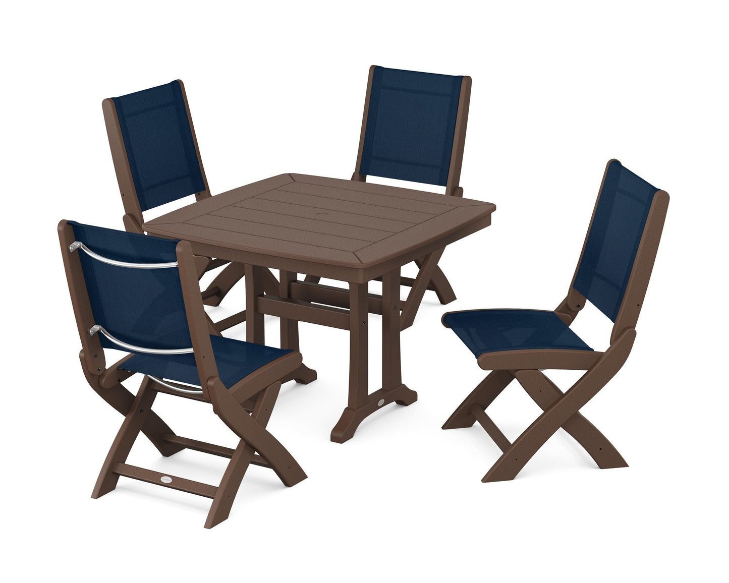 Coastal Folding Side Chair 5-Piece Dining Set with Trestle Legs