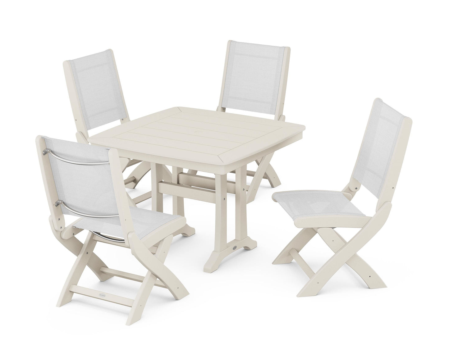 Coastal Folding Side Chair 5-Piece Dining Set with Trestle Legs