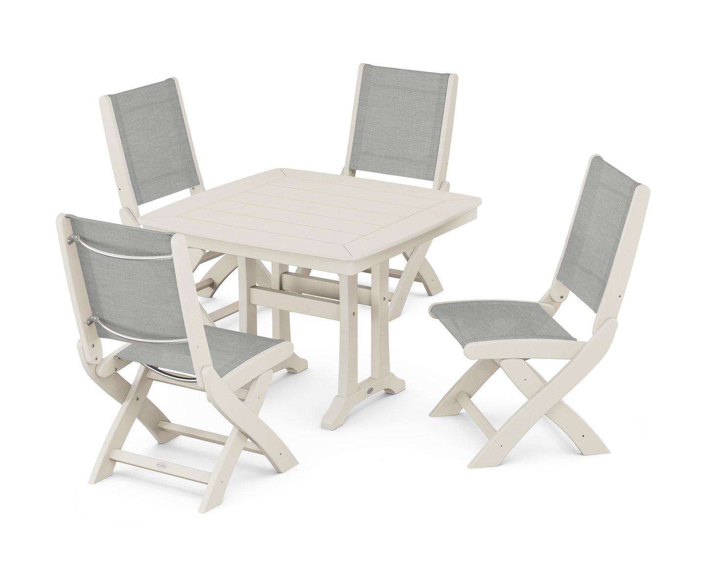 Coastal Folding Side Chair 5-Piece Dining Set with Trestle Legs