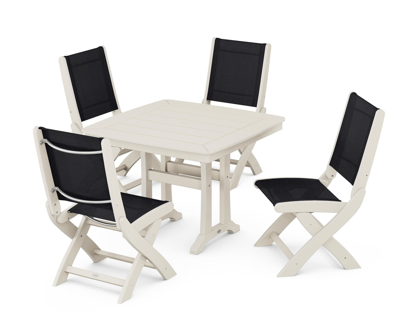 Coastal Folding Side Chair 5-Piece Dining Set with Trestle Legs