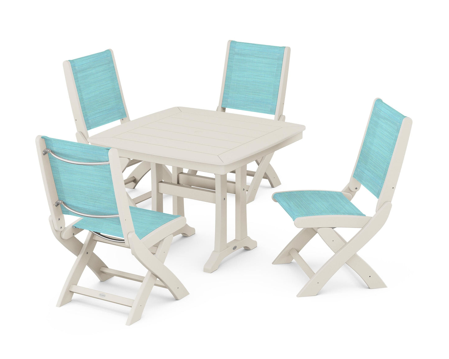 Coastal Folding Side Chair 5-Piece Dining Set with Trestle Legs