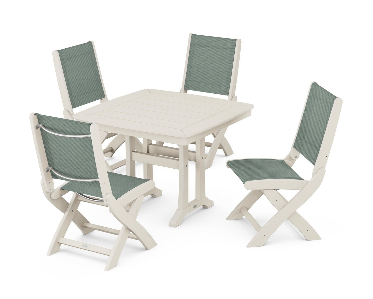 Coastal Folding Side Chair 5-Piece Dining Set with Trestle Legs