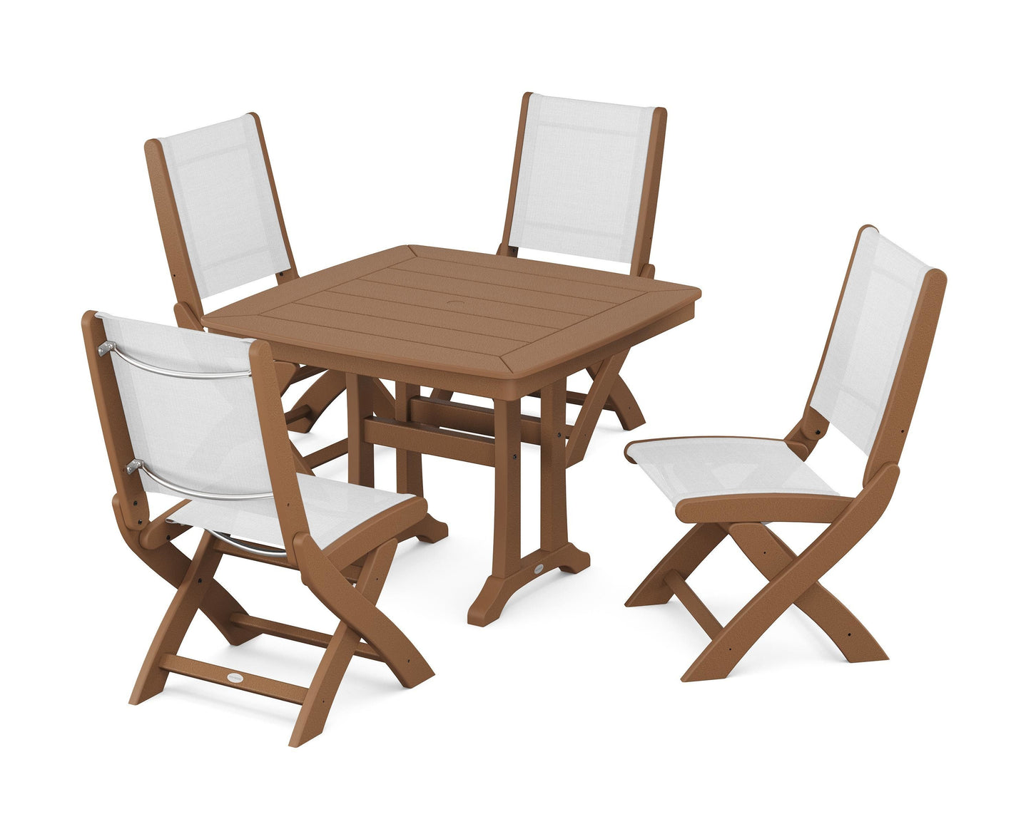 Coastal Folding Side Chair 5-Piece Dining Set with Trestle Legs