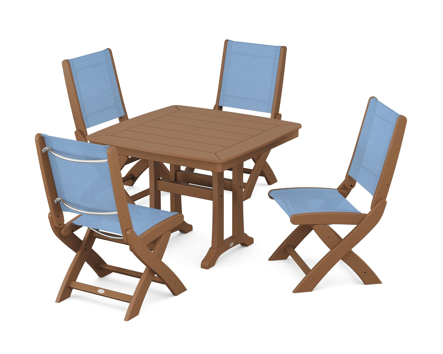 Coastal Folding Side Chair 5-Piece Dining Set with Trestle Legs