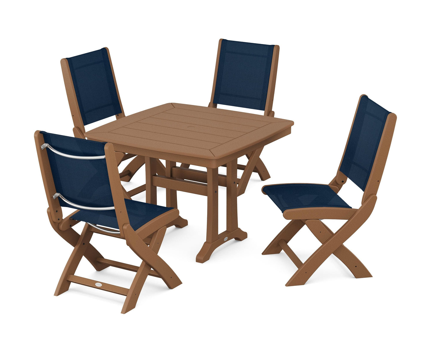 Coastal Folding Side Chair 5-Piece Dining Set with Trestle Legs