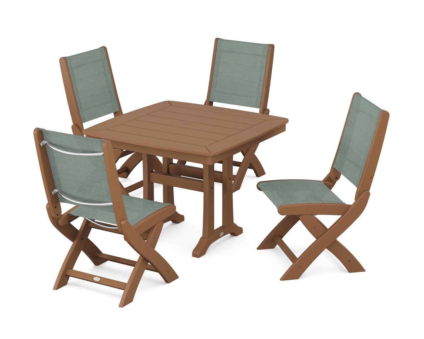 Coastal Folding Side Chair 5-Piece Dining Set with Trestle Legs