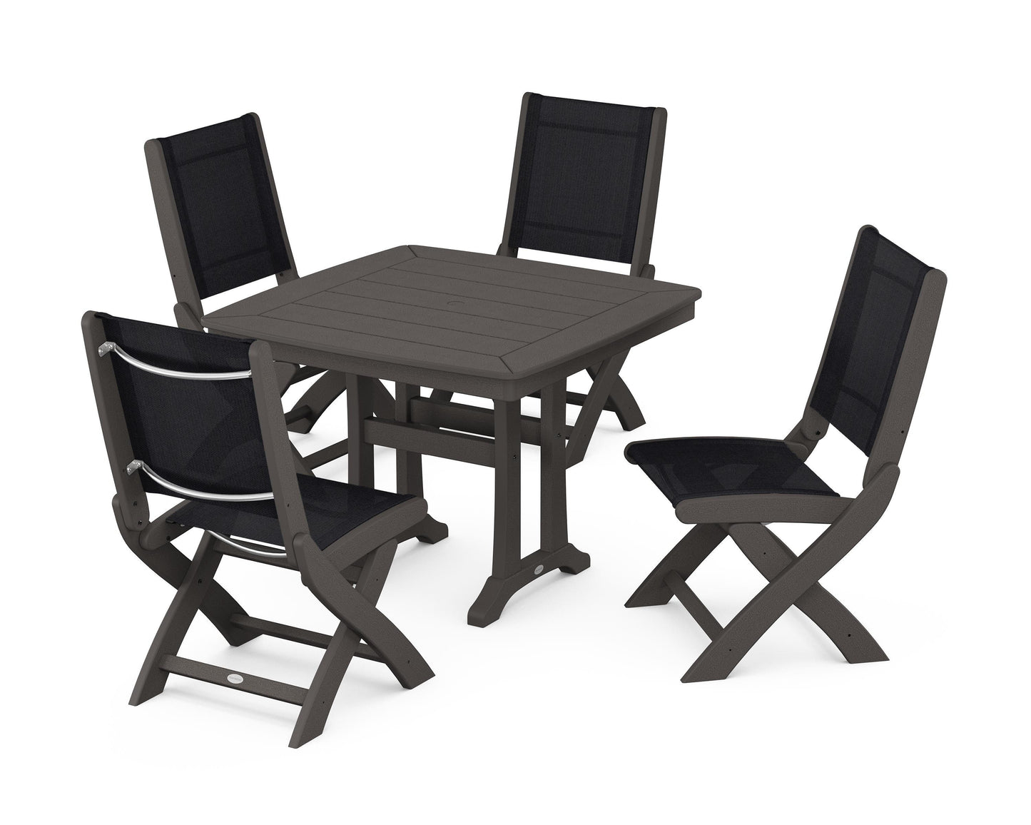 Coastal Folding Side Chair 5-Piece Dining Set with Trestle Legs