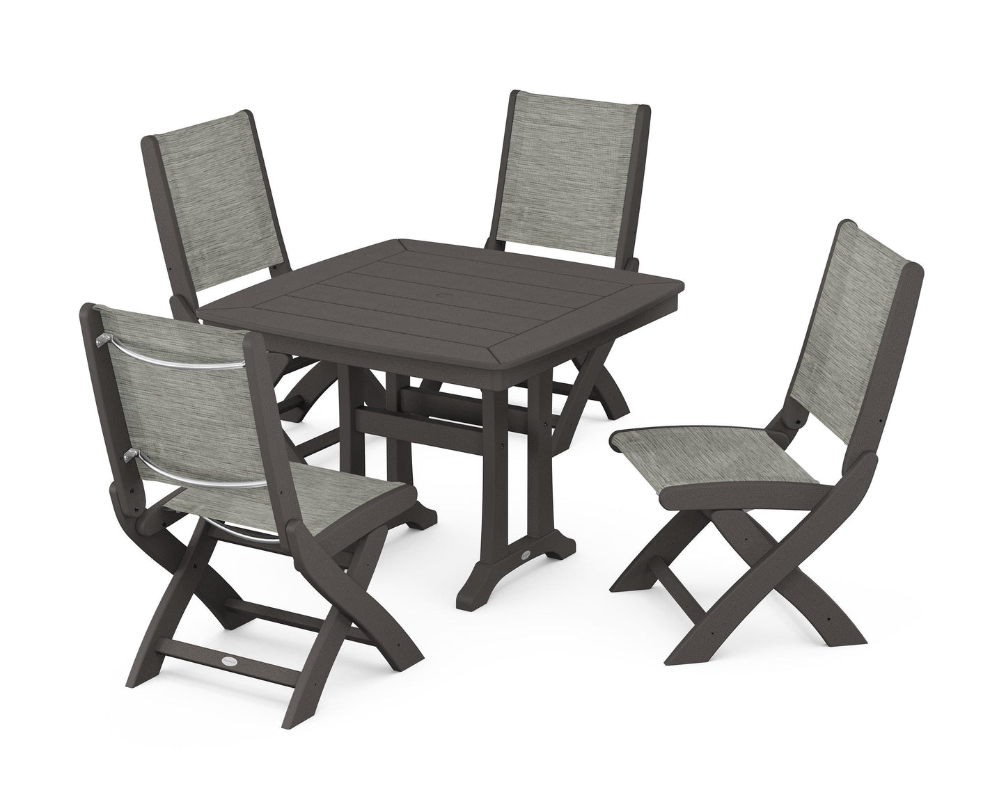 Coastal Folding Side Chair 5-Piece Dining Set with Trestle Legs