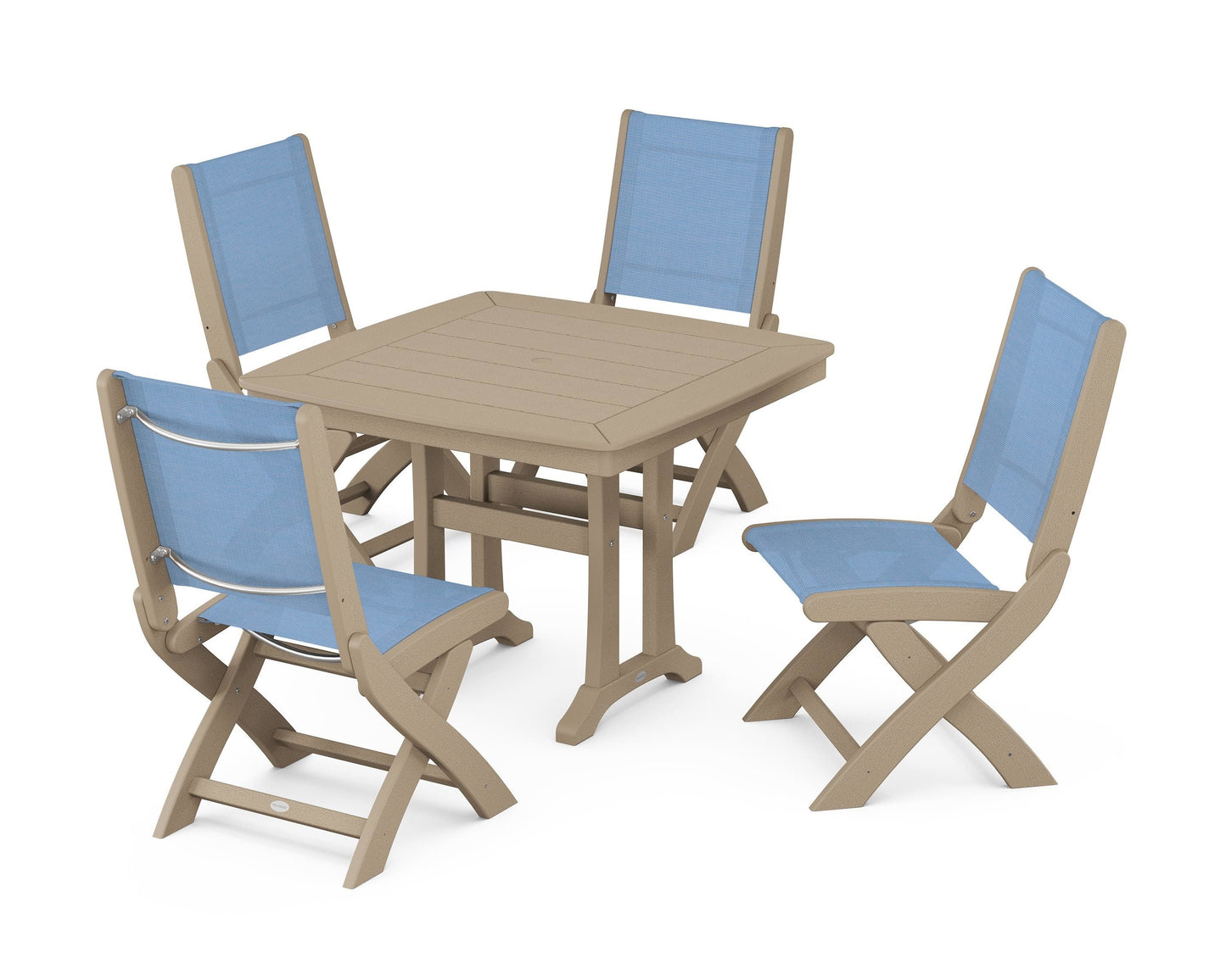 Coastal Folding Side Chair 5-Piece Dining Set with Trestle Legs