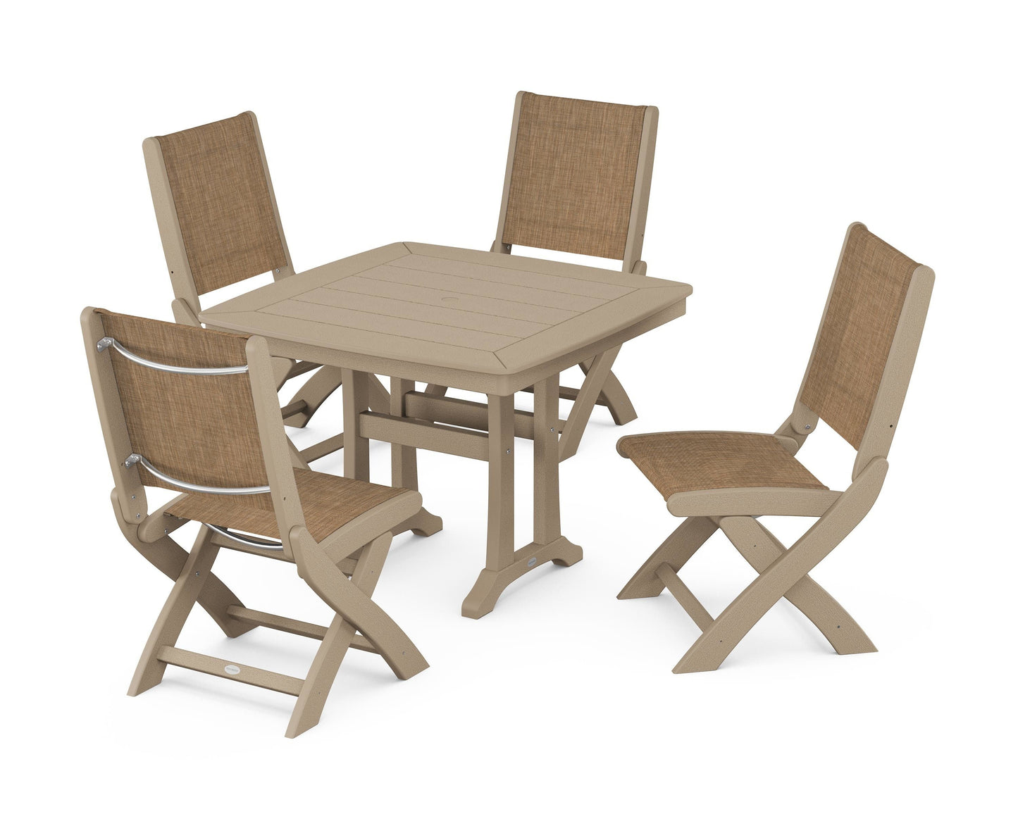 Coastal Folding Side Chair 5-Piece Dining Set with Trestle Legs