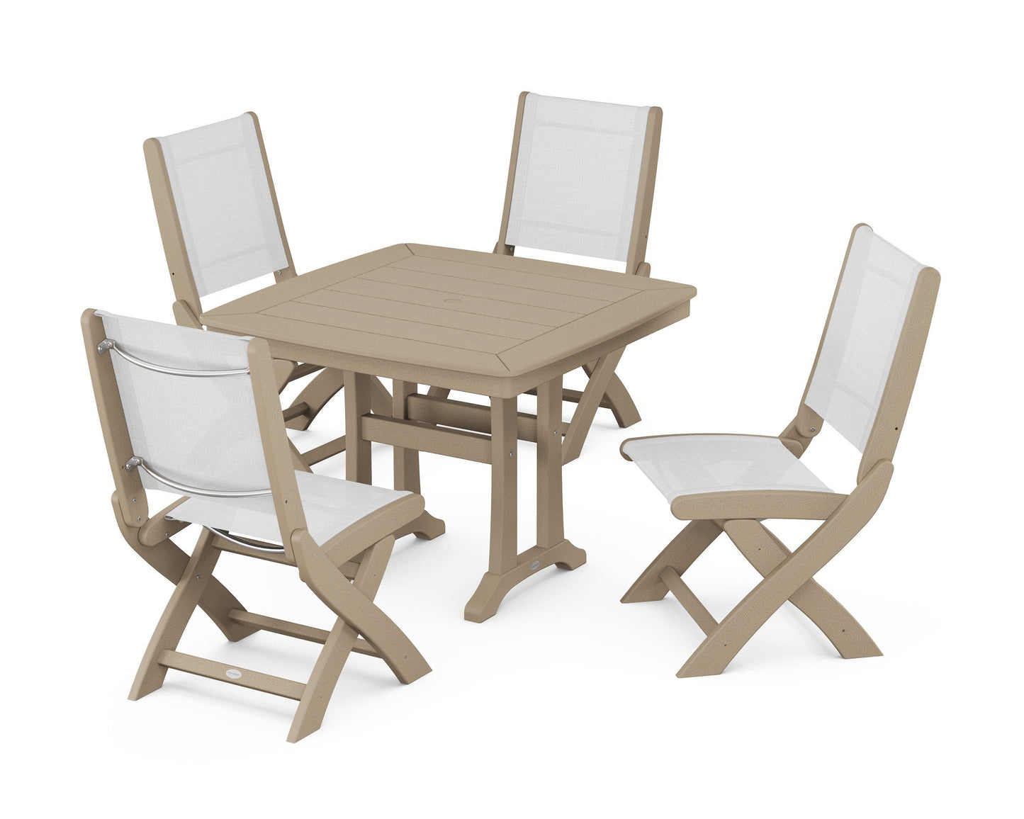 Coastal Folding Side Chair 5-Piece Dining Set with Trestle Legs