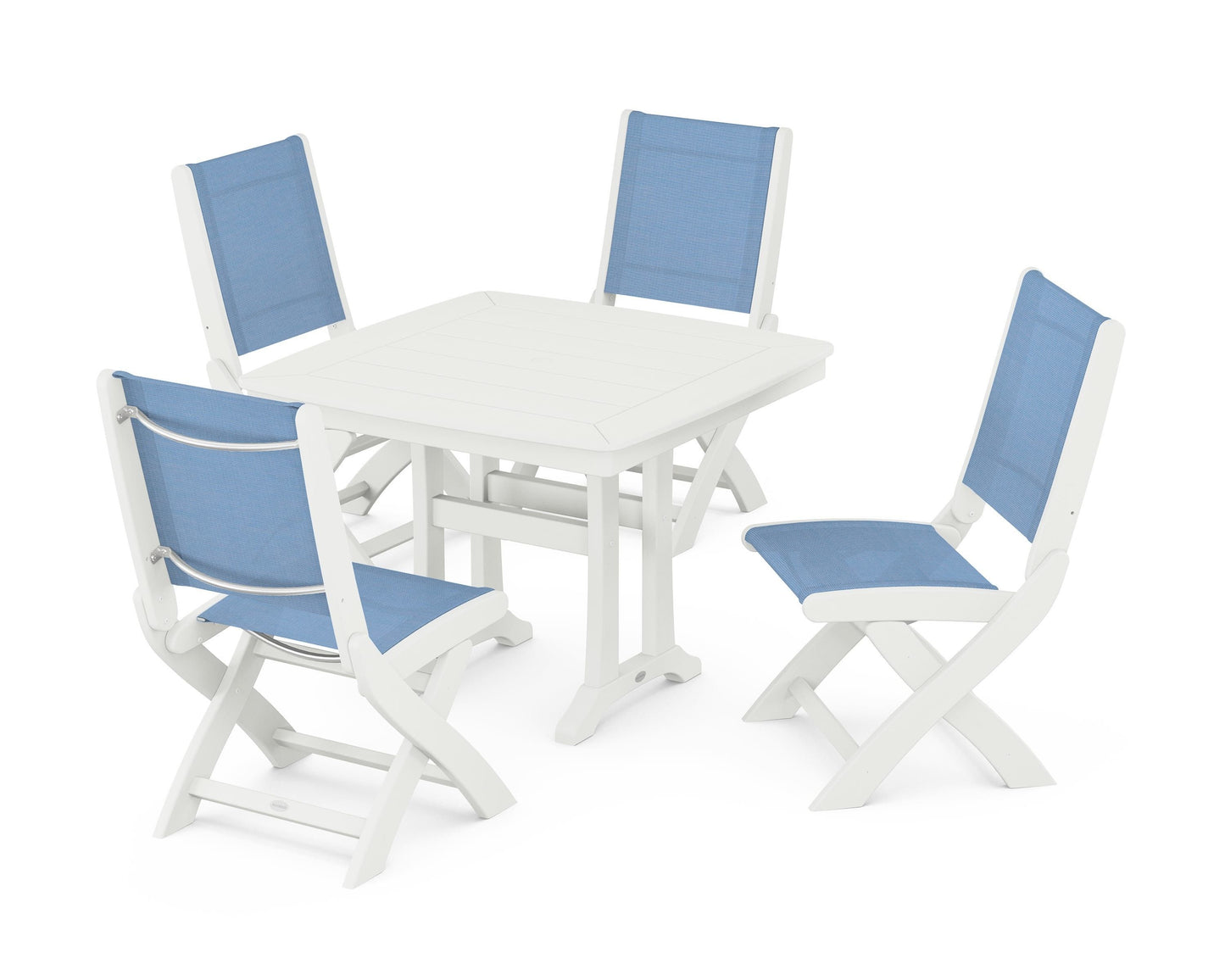 Coastal Folding Side Chair 5-Piece Dining Set with Trestle Legs