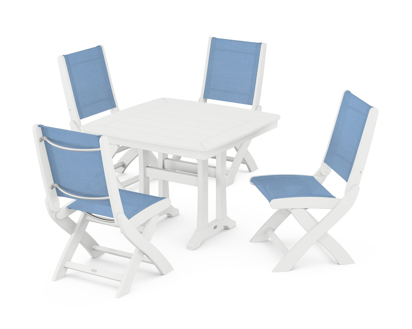 Coastal Folding Side Chair 5-Piece Dining Set with Trestle Legs