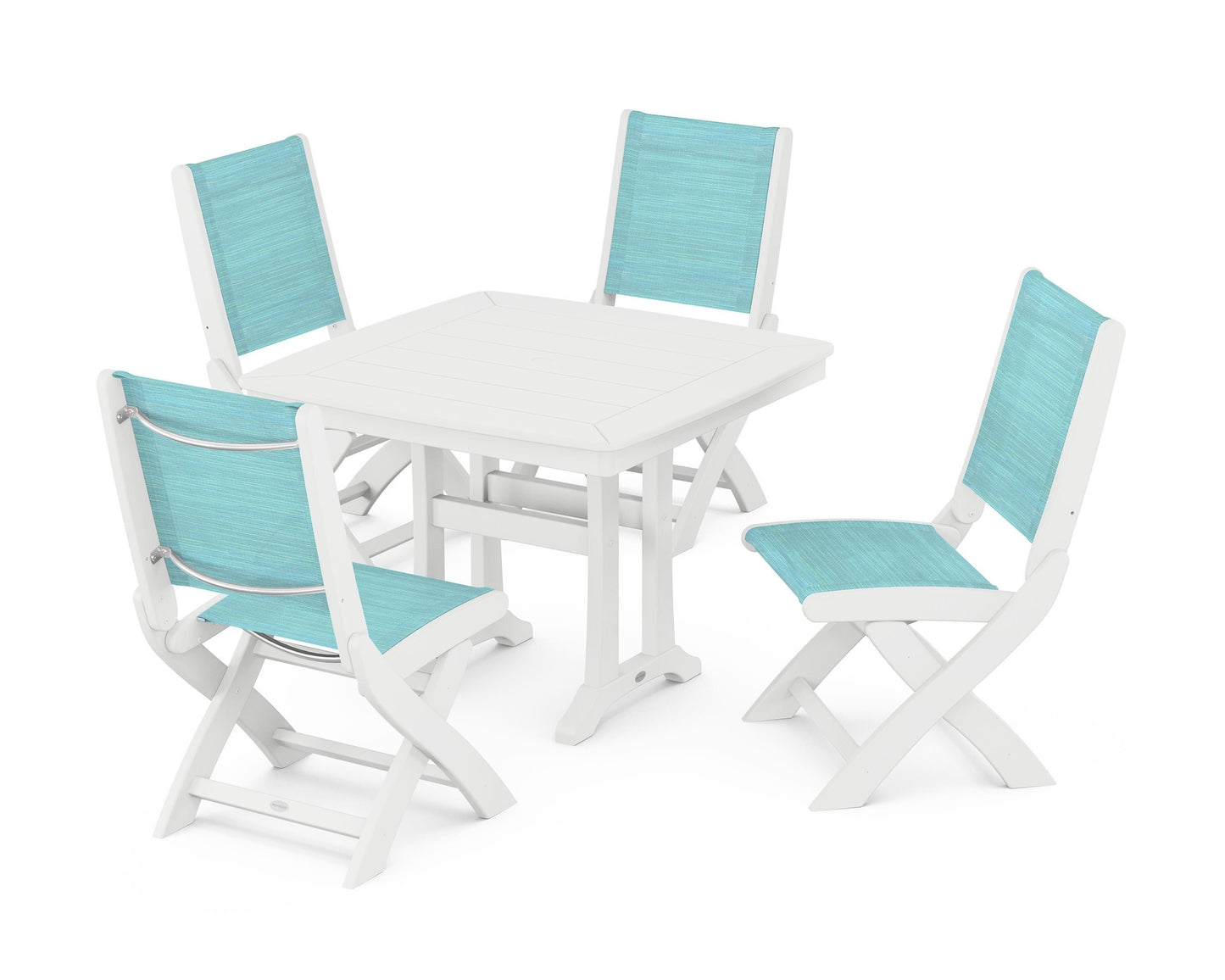 Coastal Folding Side Chair 5-Piece Dining Set with Trestle Legs