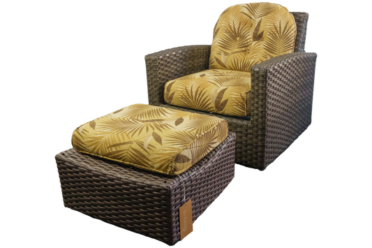 United wicker Chair with Ottoman and Sunbrella Cushions