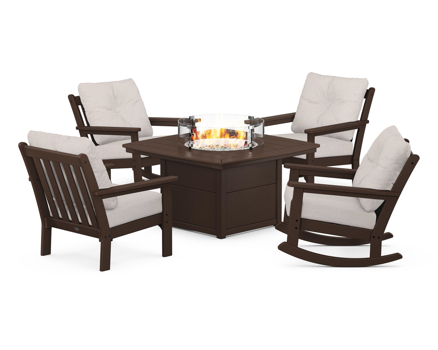 Vineyard 5-Piece Deep Seating Rocking Chair Conversation Set with Fire Pit Table